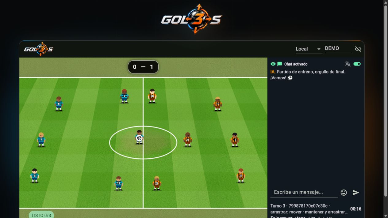 Vista del campo de juego táctico Gol3s
